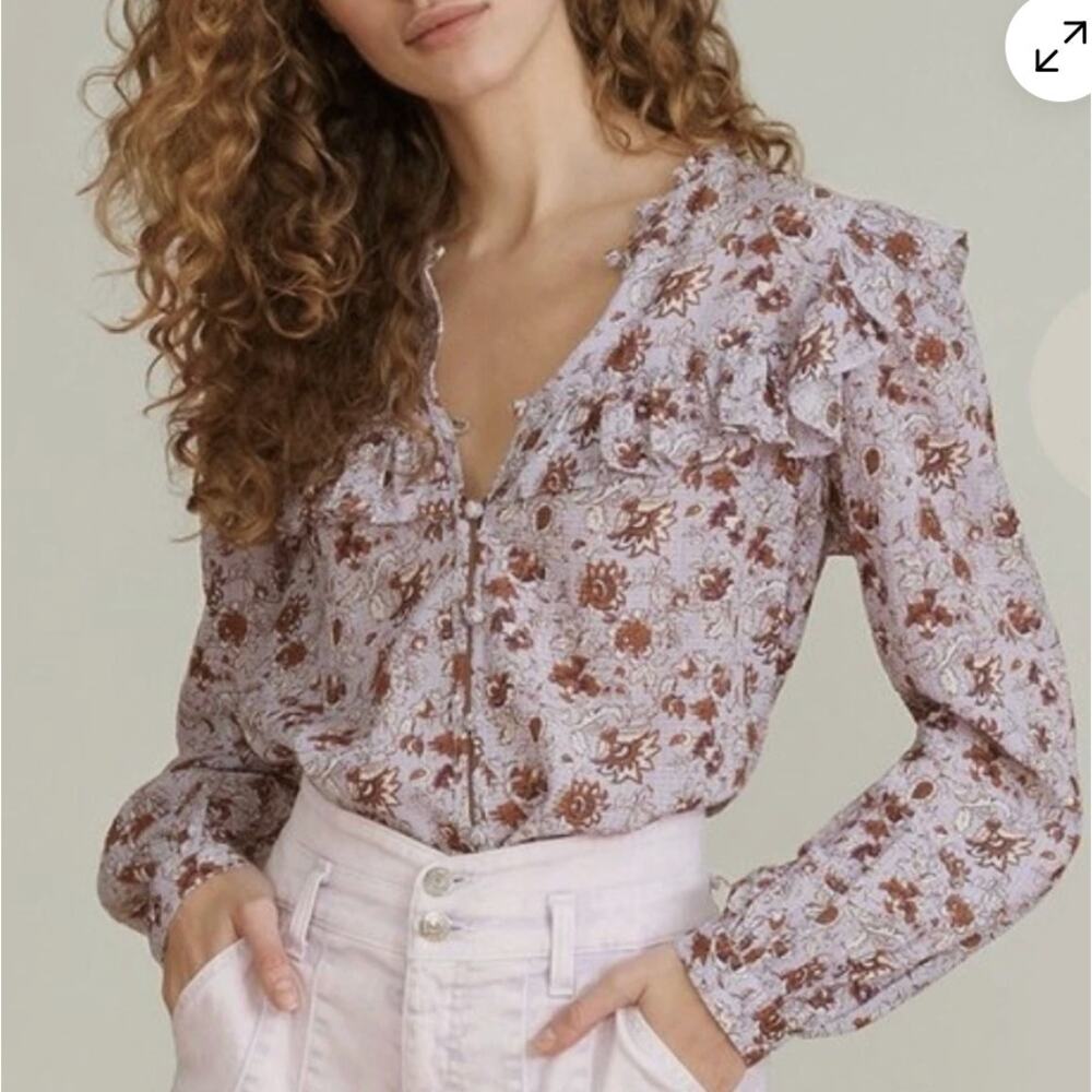 VERONICA BEARD Viveca Floral Ruffled Purple Blouse Medium